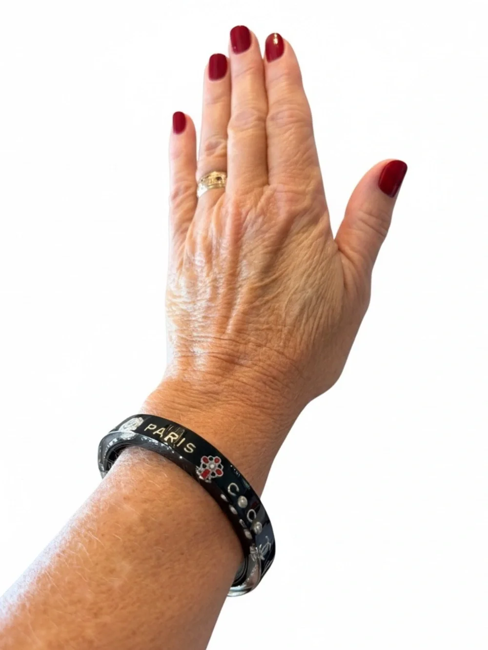 CHANEL Black and Silver Resin Logo Bangle